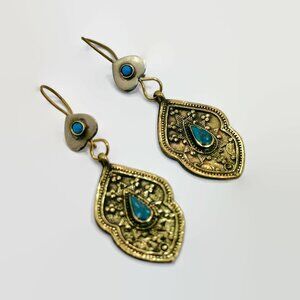 Afghan Earrings, Turquoise, Brass, Boho, Vintage Earrings, Kuchi, Middle Eastern